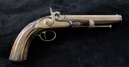 A 19th century percussion cap pistol, overall 13in.